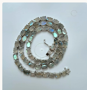 Collier unisexe en labradorite taille ovale, argent sterling 925, sertissage griffe, style minimaliste classique, pour usage quotidien, cadeau - Product Image 3
