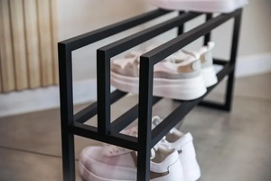 Sleek Black <b>Shoe</b> <b>Rack</b> Dual Tier Modern Storage Organizer Space Saving Design Strong Stable Frame Elegant Entryway Display Unit - Product Image 6