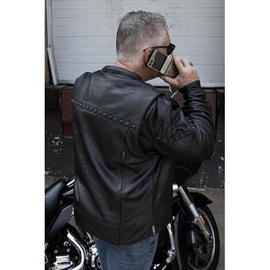 Veste en cuir de moto premium noire pour homme SAMROZ SPORTS 'The Skelly Racer' - Product Image 3