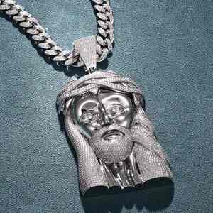 Lujoso Colgante de Plata de Ley 925 para Hombre con Rostro de Jesús, Estilo Hip Hop, Chapado en Plata, con Moissanita de Corte Brillante de Gran Tamaño, para Fiesta - Product Image 3