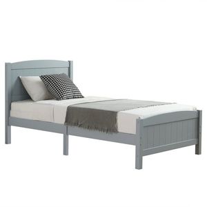 Letto in Legno Grigio Curvo con Design a Strisce Verticali a Strato Singolo, Testiera e Pediera Coordinate - Product Image 6
