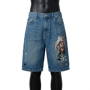 Snow Washed Baggy Jorts Men Loose Fit Denim Shorts Vintage Streetwear Wide Leg Summer <b>Jean</b> Shorts Custom OEM ODM - Product Image 2