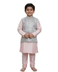 Children's Celebration Floor-Length <b>Silk</b> Traditional Mini <b>Kurta</b> for Wedding/Party - Product Image 1