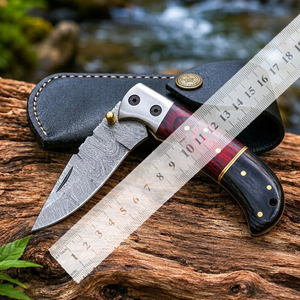 Cuchillo de Bolsillo Plegable de Acero Damasco y Cobre al Mejor Precio al por Mayor, con Bloqueo Interno, Mango de Madera, Personalizable OEM, 100% de Alta Calidad - Product Image 6