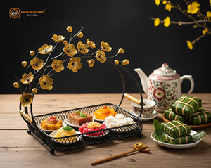 Bandeja de flores de hierro con flores amarillas y signo Tet para decoración del Año Nuevo Chino - Product Image 3
