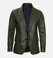 Veste en cuir vert olive pour homme, col rabattu, simple boutonnage, style décontracté chic, coupe classique, pour l'automne