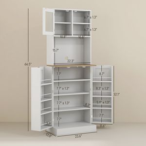 Dispensa Moderna Autoportante in MDF Bianco con Ante in Vetro e Ripiani Regolabili - Product Image 3