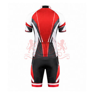 Ensemble maillot et short de cyclisme pour homme, rouge, blanc, noir, manches courtes, fermeture éclair sur le devant, pour adultes - Product Image 2
