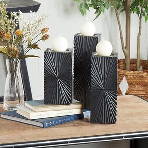 Black Sunburst Wood Square Pillar <b>Candle</b> Holder <b>Set</b> Decorative Tea Light Stand Wedding Home Centerpiece Unscented Handmade - Product Image 2
