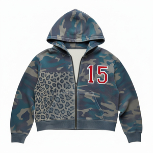 Hooded Zip-Up Sweatshirt Camouflage <b>Leopard</b> <b>Print</b> Unisex Casual Autumn 15 Number Front Pocket Regular Fit - Product Image 3