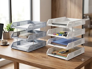 Bac à dossiers de bureau en plastique robuste HALO, 3 ou 4 niveaux, empilable, organiseur de documents et de papier, fournitures de bureau, personnalisable - Product Image 6