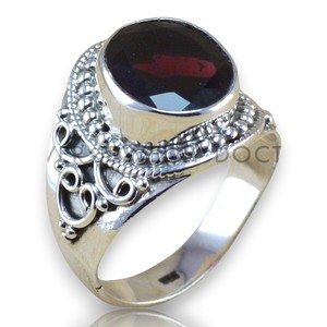 925 Sterling <b>Silver</b> Oval Cut Bezel Set Natural Red <b>Garnet</b> Gemstone Statement <b>Ring</b> Custom Handmade Everyday Wear <b>Rings</b> Wholesale - Product Image 1