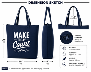 Bolsa de Tela Azul Marino AMANI de 300 g/m², 20x18x5, con Cierre de Cremallera, Reutilizable, Ecológica, con Asa Larga, MAKE TODAY - Product Image 3