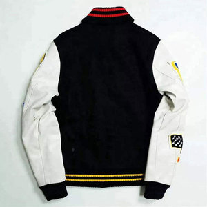 แจ็คเก็ตวาร์ซิตี้ผ้าเมลตันขนสัตว์สำหรับผู้ชายแบบสั่งทำพิเศษ พร้อมแขนหนังแท้ ดีไซน์แบบปะติดปะต่อ คอตั้ง กันลม กันน้ำ ขายส่ง - Product Image 2