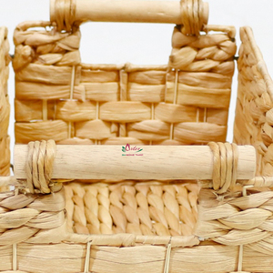 Cesta de Almacenamiento Rectangular de Jacinto de Agua Natural con Asas, Organizador Rústico Multiusos - Product Image 2