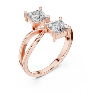 Toi Et Moi Lab Grown Diamond 1.30 CT Princess Cut <b>Two</b> <b>Stone</b> Bypass <b>Ring</b> 18K/14K/10K Solid Gold 925 IGI Anniversary Wedding - Product Image 5