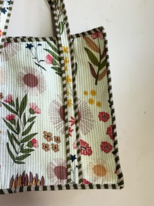 Floral Print Quilted Tote <b>Bag</b> Cotton Canvas Bohemian Style Open Top Shopping <b>Bag</b> All Seasons Use - Product Image 3