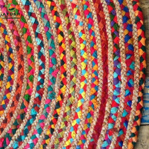 Alfombras de Yute y Algodón Ecológicas Hechas a Mano de 150 cm con Telas de Colores Incorporadas, Personalizables para Comedores y Dormitorios - Product Image 5