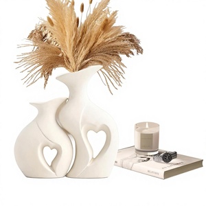 Heart Shape Ceramic <b>Vase</b> Modern Boohoo Hollow Flower <b>Vases</b> | Nordic Aesthetic Decorative <b>Vases</b> for Room - Product Image 1
