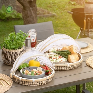 Woven rush food <b>cover</b> with fan pattern Kitchenware and <b>table</b> decoration Wholesale eco-friendly Made in Vietnam - Product Image 3