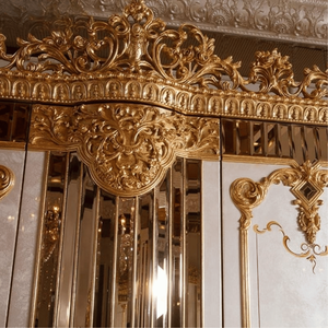 Royal Baroque Style Mahogany Wood Freestanding <b>Wardrobe</b> Ivory Gold Glossy Full Carved Luxury Gold Finish Palace Furniture - Product Image 4