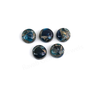 Apatita de Mohave con cobre, forma redonda de 12 mm, pulido brillante, base plana, cabujón de piedra preciosa suelta para la fabricación de joyas y colgantes. - Product Image 3
