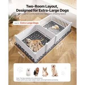 Cuccia per Animali Domestici - Box per Cuccioli in PVC 93.3x48.4x18.1 Pollici, Altezza Regolabile, Porta, Tappetino Lavabile, 2 Ambienti - Product Image 2
