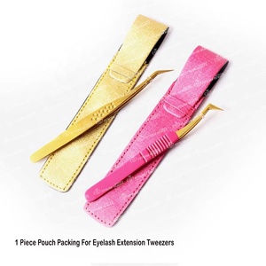 Beautiful Color 2 Piece <b>Leather</b> <b>Pouch</b> Packing for Eyelash Extension Tweezers Packaging Customized Logo - Product Image 3
