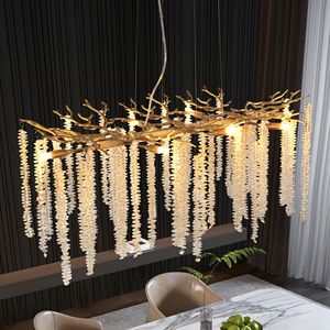 Lampadario a Sospensione Moderno Dorato da 39 Pollici con Fili di Cristallo a Cascata, Illuminazione di Alta Gamma per Soggiorno e Sala da Pranzo - Product Image 6