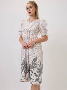 Vestido Midi Floral Blanco de Lujo, en Tendencia y de Gran Venta, para Mujer, Formal, con Mangas Acampanadas, Cintura Natural, Ecológico, para Fiestas - Product Image 3