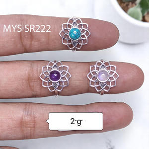 Top Quality Fine Jewelry Handmade Lotus Design <b>Rings</b> 925 Sterling Silver <b>Turquoise</b> Gemstone Flower Shape <b>Rings</b> - Product Image 1