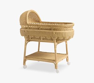 Cesta de mimbre premium tejida a mano con forma de concha para bebé, con colchón suave – Cesta natural para guardería - Product Image 1