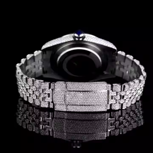 High Quality Bling Fully Iced VVS Moissanite Diamond Monochrome <b>Wrist</b> <b>Watch</b> Date Stainless Steel Quartz Glass Indian Supplier - Product Image 4
