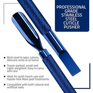 Pousse-cuticules double embout en acier inoxydable, réutilisable, manucure, double tête, manche bleu, soin professionnel des ongles - Product Image 4