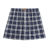 Boxer Homme Noir Gris à Carreaux Personnalisé en Polyester/Coton Respirant, Coupe Ample Décontractée avec Braguette Boutonnée et Élastique