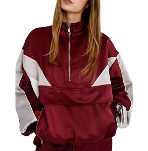 Conjunto Deportivo de 2 Piezas para Mujer, Color Granate, Estilo Bloques de Color, Chaqueta Cortavientos y Pantalones Largos Holgados con Bolsillos, para Todas las Temporadas - Product Image 5