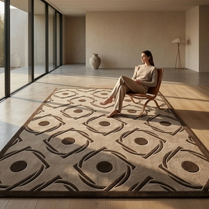 Alfombra de Lana Tufted de Pelo Medio Suave con Base de Látex Rectangular para Sala de Estar, Dormitorio, Hotel - Product Image 3