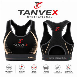 เสื้อชั้นในกีฬาสำหรับผู้หญิง TANVEX INTERNATIONAL แบบ Racerback สีดำแดง  รองรับปานกลาง ระบายอากาศได้ดี ซึมซับเหงื่อ เป็นมิตรต่อสิ่งแวดล้อม ด้านหน้า - Product Image 2