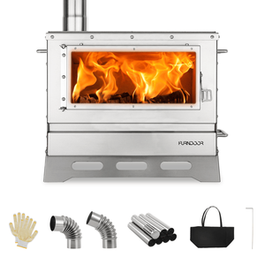 Stufa a Legna Portatile Pieghevole con Borsa per il Trasporto, Ideale per Campeggio Esterno, con Canna Fumaria e Vetro di Osservazione, Marca H - Product Image 1