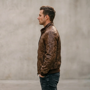Blouson en cuir classique de luxe pour homme, nouvelle collection hiver, fermeture éclair horizontale, style motard, grande taille, mode masculine transfrontalière - Product Image 5