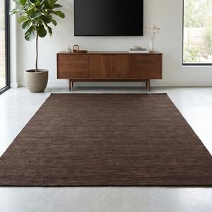 Alfombra de Lana Anudada a Mano de Lujo, Color Marrón Oscuro Sólido, Diseño Floral Clásico, Pelo Plano, Decorativa para Sala de Estar y Oficina - Product Image 1