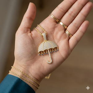 Collier fin personnalisé, design tendance, en argent 925, avec petit pendentif parapluie et diamant de laboratoire, pour enfants - Product Image 3