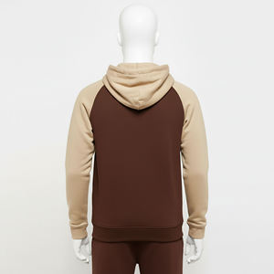 Sweat à capuche décontracté en polaire pour homme, marron beige, avec blocs de couleur contrastés et manches raglan - Product Image 4