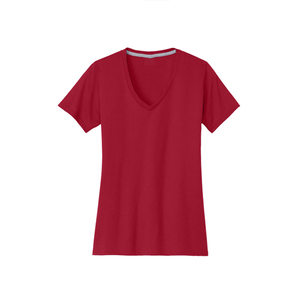 T-shirt décontracté professionnel pour femme à col en V, en mélange de coton doux, à manches courtes, personnalisable, vente en gros - Product Image 1
