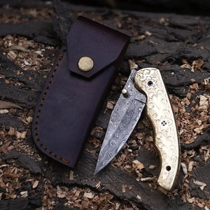 Cuchillo de Bolsillo Multifuncional Burraq DIY Hecho a Mano con Acero de Damasco, Hoja de 7 Pulgadas, Mango de Madera, Funda de Cuero, OEM/ODM - Product Image 5