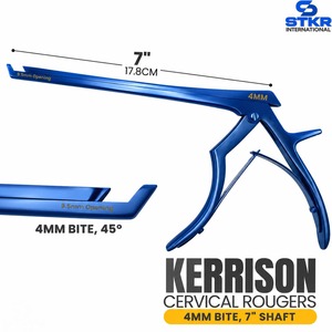 ชุดเครื่องมือผ่าตัดกระดูกคอ Kerrison Cervical Rougers 5 ชิ้น ด้ามจับสีน้ำเงิน วัสดุสแตนเลส ใช้งานด้วยมือ ขนาด 1-5 มม. มุมตัด 45 องศา - Product Image 5