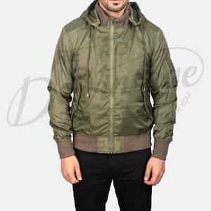 Chaqueta Bomber Verde Oliva para Hombre, con Capucha Desmontable, Resistente al Viento, Estilo Casual, con Bolsillo con Cremallera en la Manga - Product Image 3