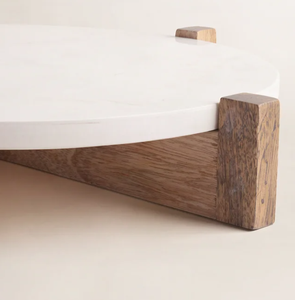 Support à gâteau minimaliste blanc et bois, plateau rond pour présentation alimentaire, idéal pour les buffets d'hôtel, la restauration et le thé de l'après-midi - Product Image 3