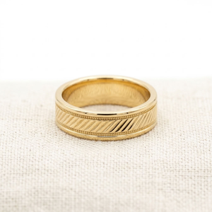 Bague de mariage en or 18 carats, style vintage, avec bande rainurée et bord perlé, bijoux de mariage pour homme et femme - Product Image 2