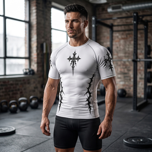 Vente en gros de t-shirts de compression pour hommes en 90% polyester et 10% élasthanne, 170 à 180 g/m², vêtements de sport pour la salle de sport, coupe ajustée - Product Image 1